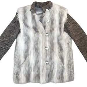 Vintage Olympia Fashions Genuine Fur Wool Jacket Coat Gray Leather Trim USA Made